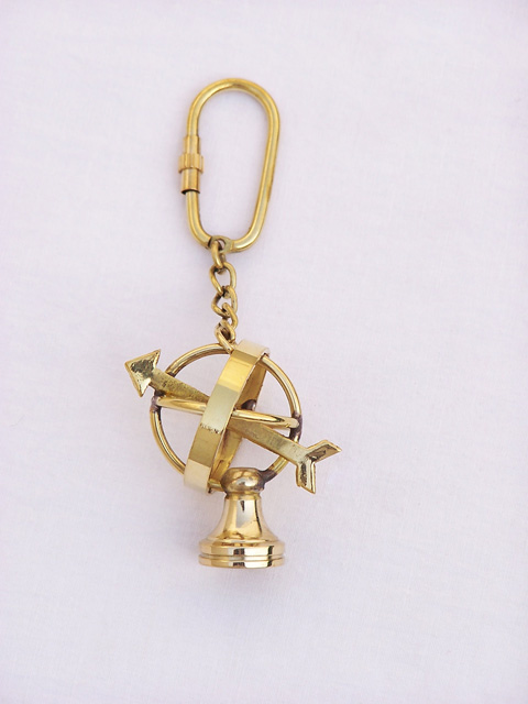 Brass Armillary sphere sundial key chain